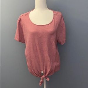 💖Marled Pink Short Sleeve Tie Front Top